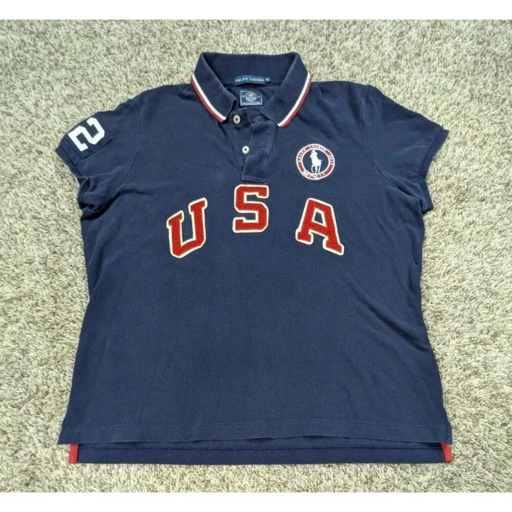 Ralph Lauren Polo Shirt Women's XL Navy USA Olympics Team 2012 Stone #12